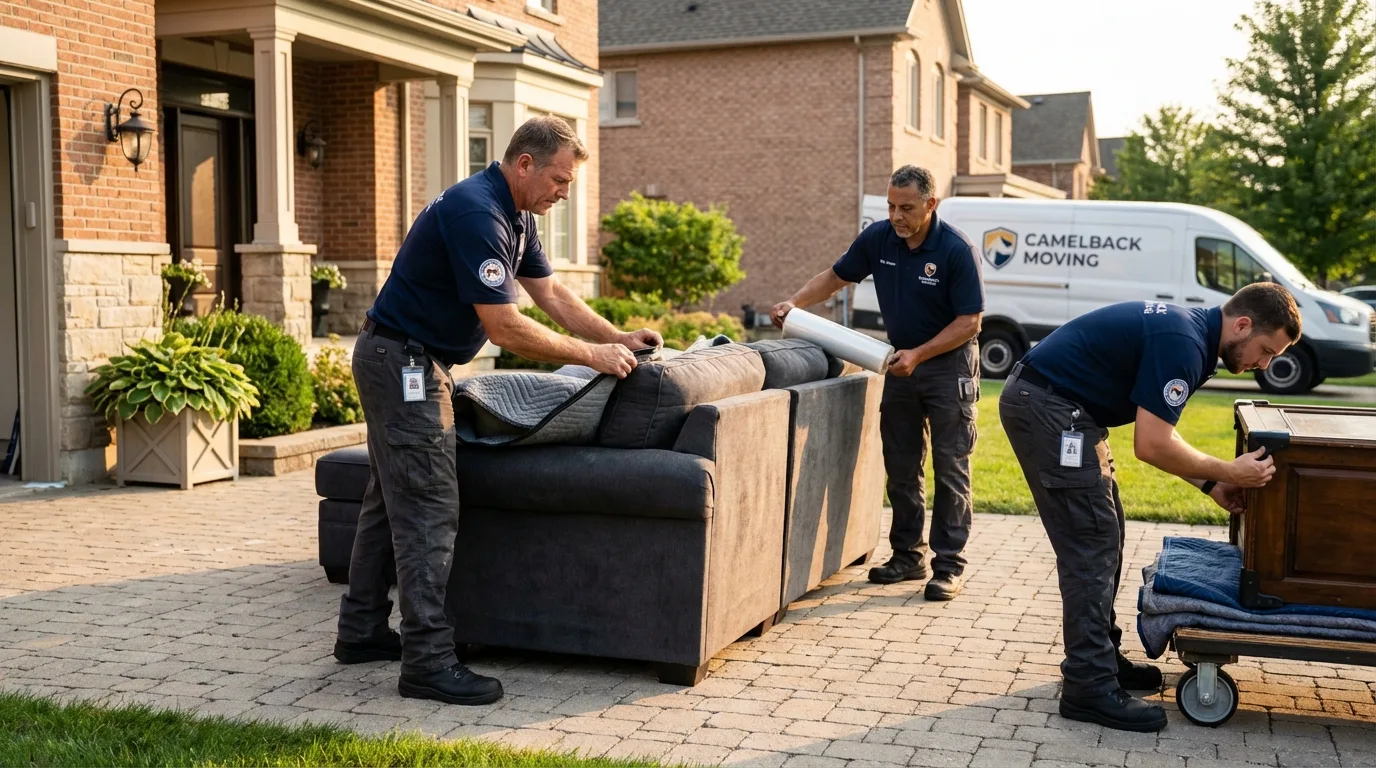 Large estate moving crew wrapping furniture in Warren, MA